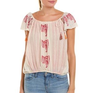 FREE PEOPLE Women’s Sand Pukka Embroidered Tassel Peasant Top  Size: L